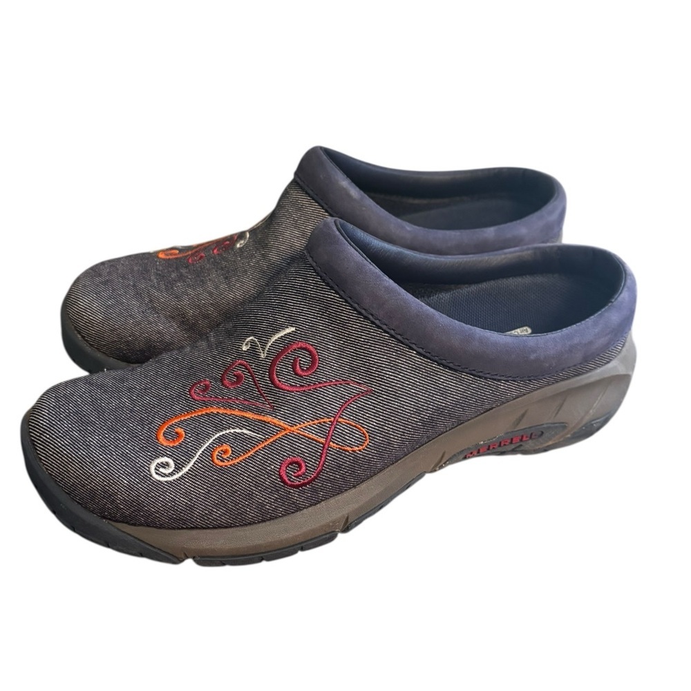 Merrell Blue Gray Embroidered Slip-On Clogs Size 7